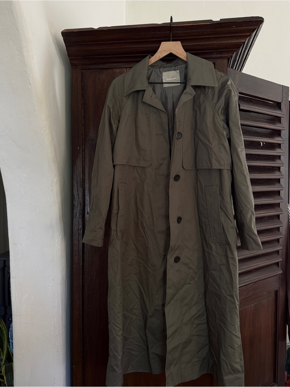 Everlane Long Trench Coat - Olive Green